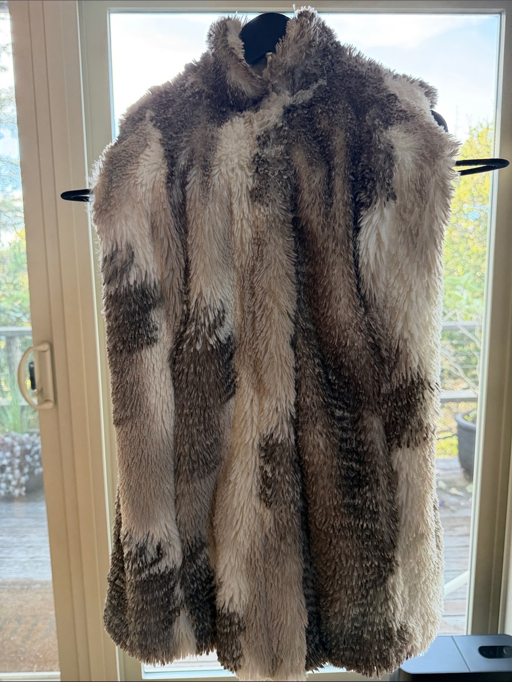 CAbi Faux Fur Vest in Brown and Cream Tones